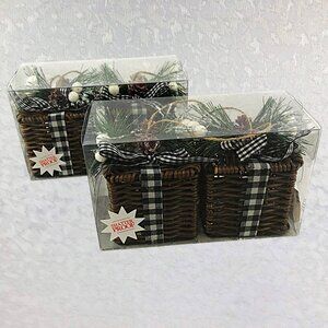 Hobby Lobby Decorated Brown Woven Rattan Box Ornaments (Set of Four) NWT